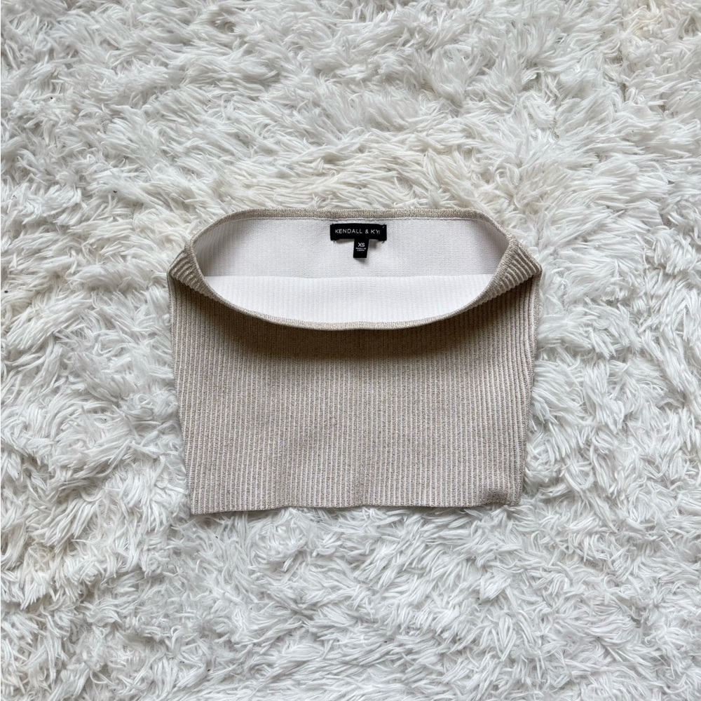 Kendall & Kylie Beige Ribbed Crop Top
